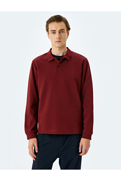 Koton Polo Neck Sweatshirt Basic Buttoned Cotton Interlock Fabric
