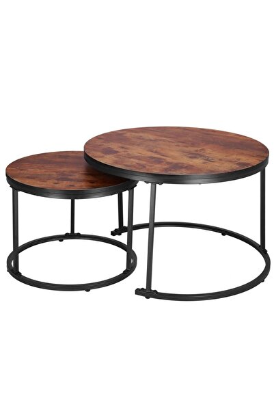 SERSIMO Set de 2 măsuțe de cafea suprapuse, cadru din oțel, 70x70x47 cm și 50...