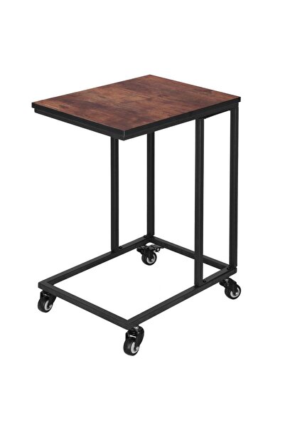 SERSIMO Masă de cafea, cu cadru și roți din oțel, industrială, 35x50x66 cm, maro wenge