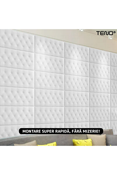 Teno Set Tapet 3D, acoperire 2.45 mp, autoadeziv, waterproof, design modern, usor de montat, 70x35cm, alb