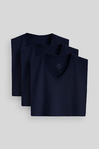 TOMMY LIFE Standard Fit Basic V-Neck 3 Pack Navy Blue Men's T-Shirt 87912