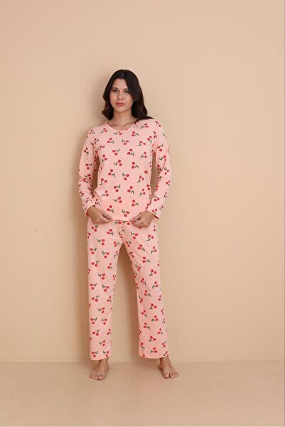 STELLAPİNK Uzun Kol Ki̇raz Baskili Pi̇jama Alti - Pembe