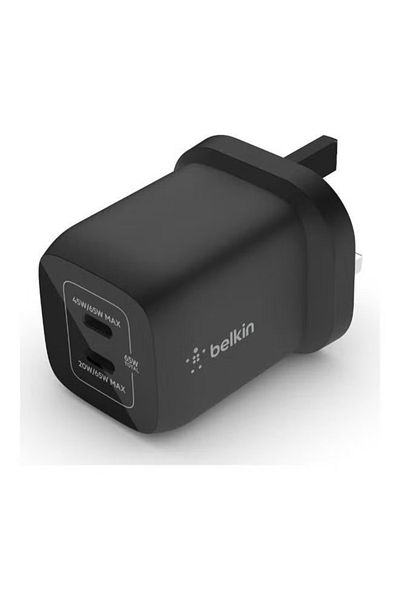 Belkin 65W Dual USB Type-C Wall Charger with GaN Technology – Black