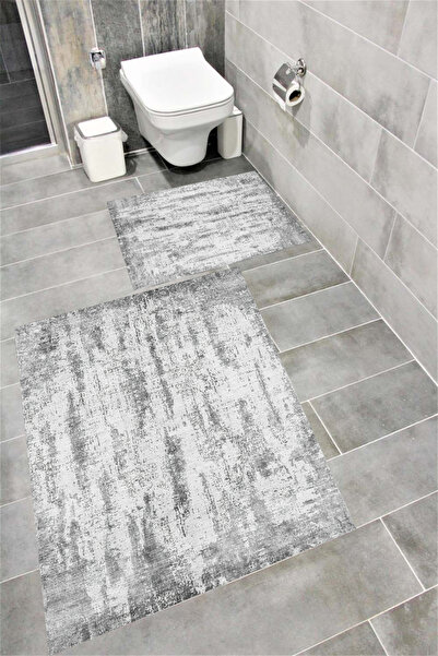 Bordo Halı مجموعة سجادة حمام مطبوعة رقمية مقاومة للماء مع قاعدة مضادة للانزلا...