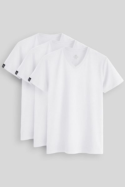 TOMMY LIFE Standard Fit Basic V-Neck 3 Pack White Men's T-Shirt 87912