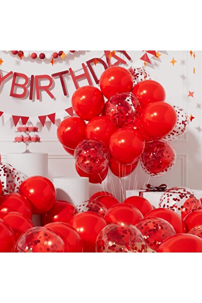 BALON DİYARI 20 adet Kırmızı ve Şeffaf Balon