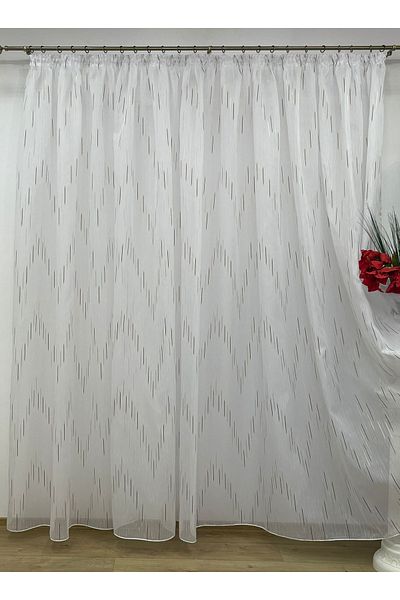 Liz Line White curtain, mechanically embroidered, with rejansa, cappuccino/wenge, "Game of lines" by Liz Line PD049