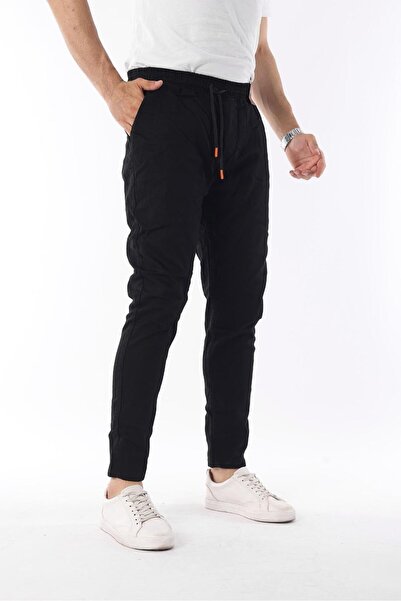 Fashion İstanbul Erkek Lastikli Rahat Kalıp Kot gabardin Pantalon Siyah