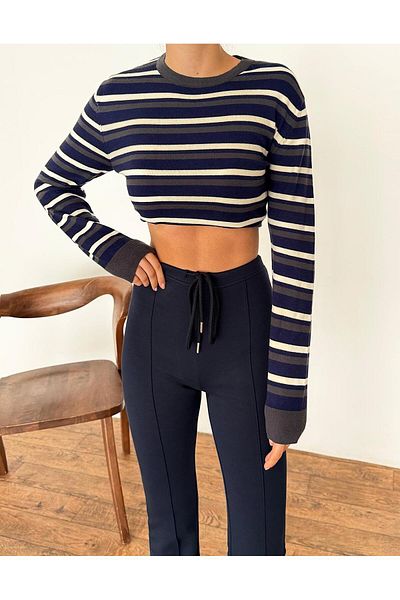 fujya Striped Elite Elise Knitwear Sweater Navy Blue