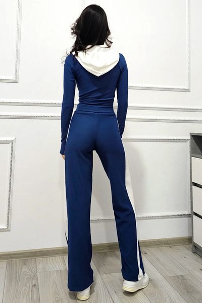 FashionForYou KAREN women's tracksuit, hoodie and pants, with striped print, Blue, XL
