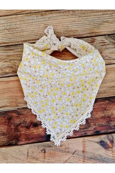 Mufincollection Floral Patterned Self-Tie Cotton Bandana – Lace Edge Detail