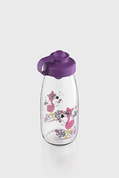 Renga Ufo Kids Flamingo Pattern 250 ml Glass Bottle 182030 Purple
