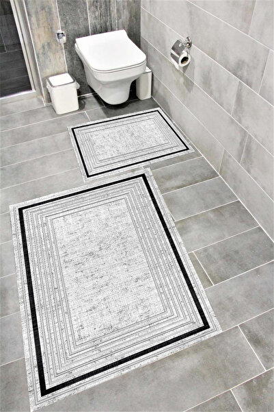 Bordo Halı Set de covoare de baie cu imprimare digitală, rezistentă la apă, c...