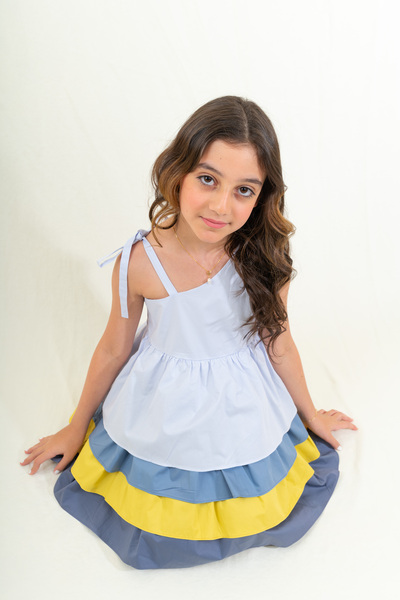 OMNIAH فستان قطن بطبقات متعددة الالوان