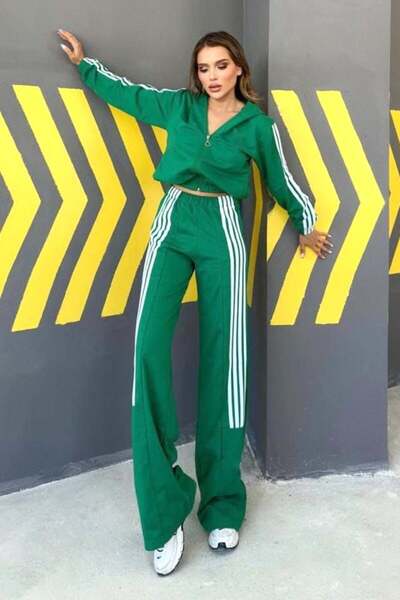 FashionForYou GHIZEL Striped sports set, Jacket and flared pants, Green