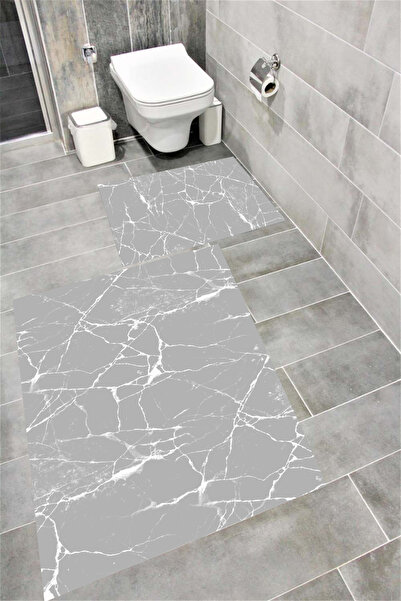 Bordo Halı مجموعة سجادة حمام مطبوعة رقمية مقاومة للماء مع قاعدة مضادة للانزلا...