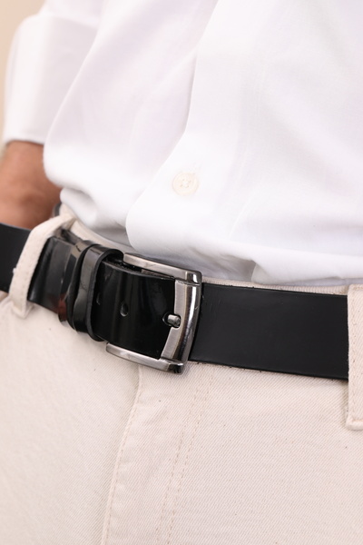 Craftique Genuine Leather Men's Belt Glossy Black Stylish Design Durable Meta...