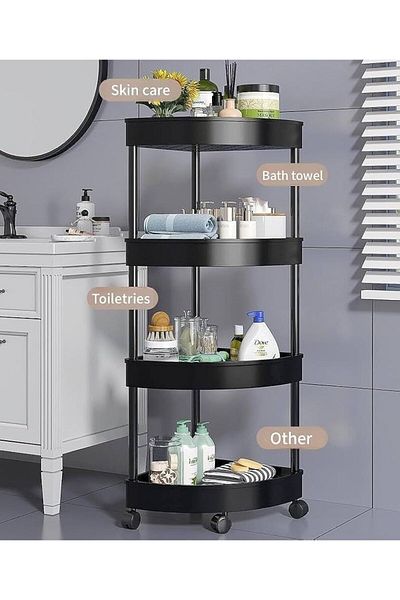 MOSTAFA Bathroom corner shelf, with wheels, 4 shelves