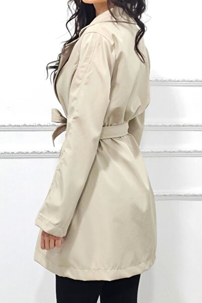 FashionForYou Women's Marlene thin coat, with drawstring closure, Cream