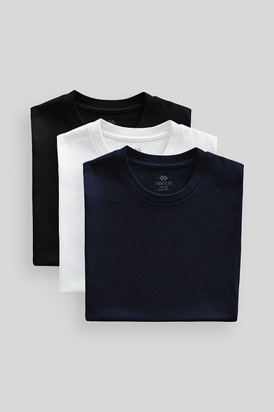 TOMMY LIFE Standard Fit Basic O Neck 3 Pack Black-White-Navy Blue Men's T-Shirt 87911