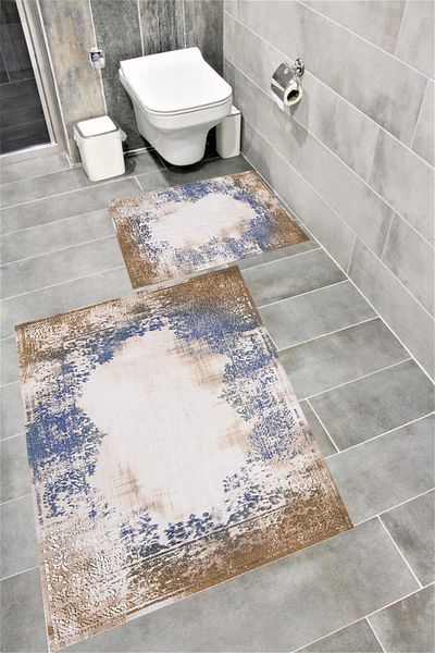 Bordo Halı Water Resistant Digital Printed Bath Mat Set with Non-Slip Base |   Burgundy Carpet 1678