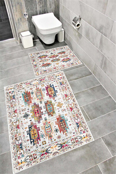 Bordo Halı Set de covoare de baie cu imprimare digitală, rezistentă la apă, c...