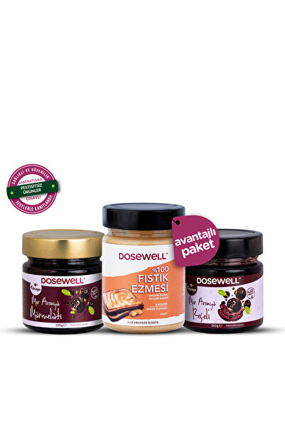 Dosewell Mor Aronya Reçeli, Marmelatı ve %100 Fıstık Ezmesi Paketi | Antioksidan ve Protein Kaynağı