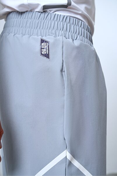 SPORTEMPT Teknik Reflektif Baskılı Erkek Spor Taytlı Şort - Gri