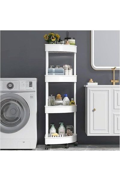 MOSTAFA Bathroom corner shelf, with wheels, 4 shelves