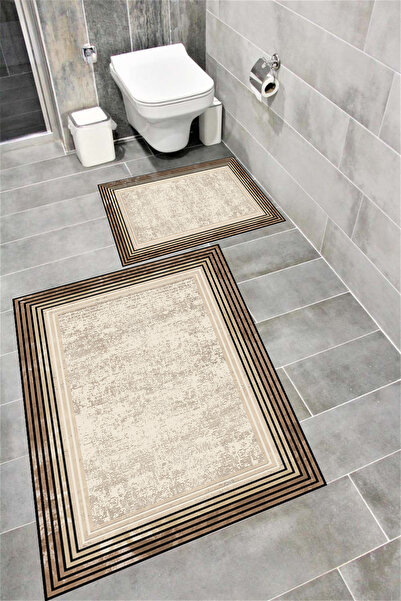 Bordo Halı Set de covoare de baie cu imprimare digitală, rezistentă la apă, c...