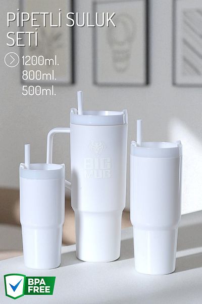 Nandy Home 3 Size Water Bottle Set with Straw 1200ml. , 800ml. , 500ml.
