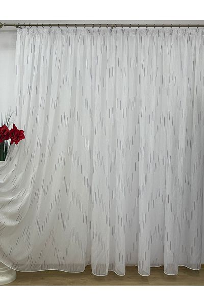 Liz Line White curtain, mechanically embroidered, with drapery, white/purple, "Game of lines" by Liz Line PD053