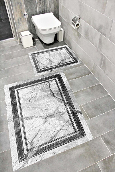 Bordo Halı مجموعة سجادة حمام مطبوعة رقمية مقاومة للماء مع قاعدة مضادة للانزلا...