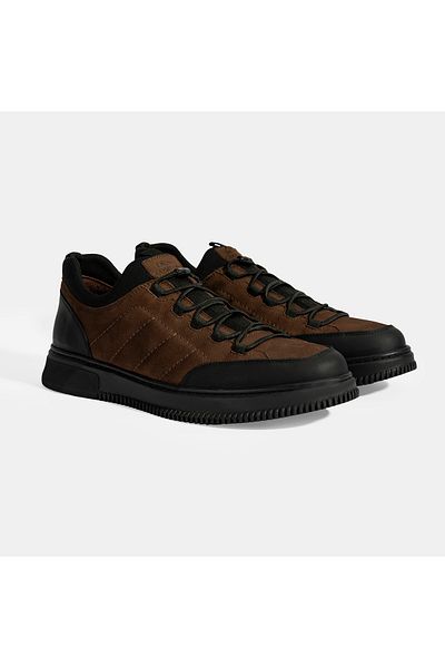 Desa Men's Brown Lace-Up Nubuck Leather Casual Shoes