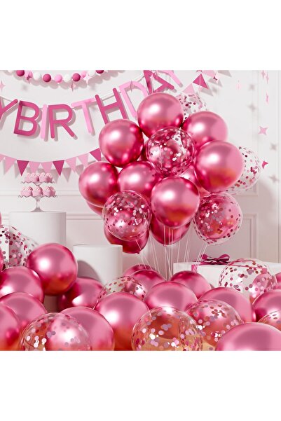 BALON DİYARI Pembe Sedefli 2 adet Metalik Şeffaf Balon Premium 2 Paket Balon ...