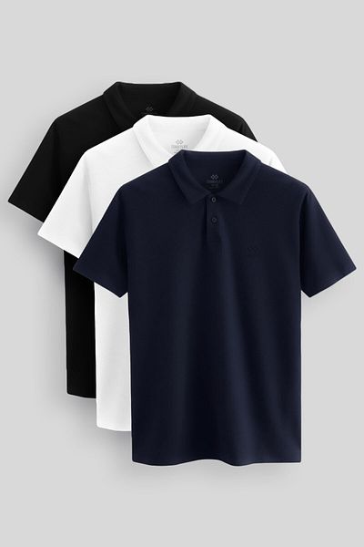 TOMMY LIFE Standard Fit Basic Polo Neck 3 Pack Black-White-Navy Blue Men's T-Shirt 87748