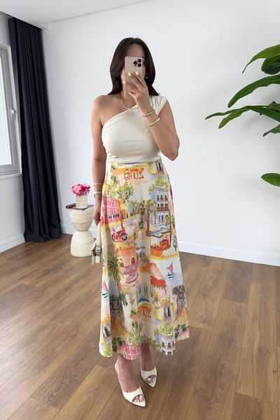 BİRCANÇİL Wuhu Multicolored Patterned Skirt