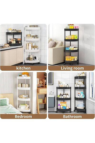 MOSTAFA Bathroom corner shelf, with wheels, 4 shelves