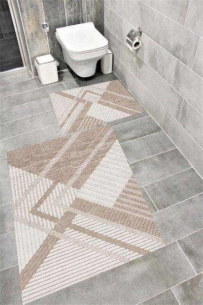 Bordo Halı Water Resistant Digital Printed Bath Mat Set with Non-Slip Base |   Burgundy Carpet 1575