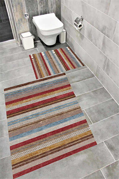 Bordo Halı Set de covoare de baie cu imprimare digitală, rezistentă la apă, c...