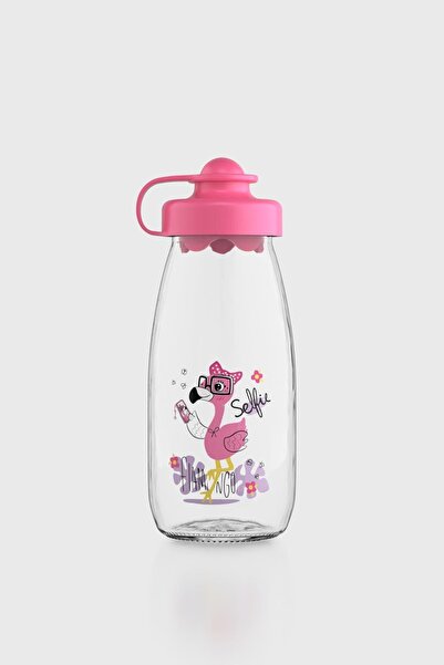 Renga Ufo Kids Flamingo Pattern 250 ml Glass Bottle 182030 Fuchsia