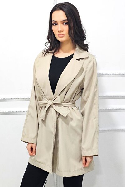 FashionForYou Women's Marlene thin coat, with drawstring closure, Cream