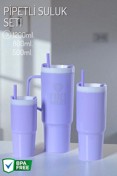 Nandy Home 3 Size Water Bottle Set with Straw 1200ml. , 800ml. , 500ml.