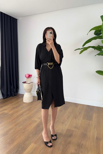 BİRCANÇİL Lula Black Collar Detailed Belted Dress