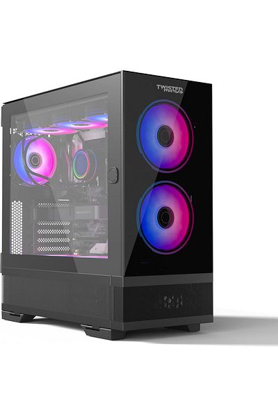 Twisted Minds Simple White Computer Case by Twisted Minds with Tempered Glass Panels, ARGB Fans, and Comprehensive