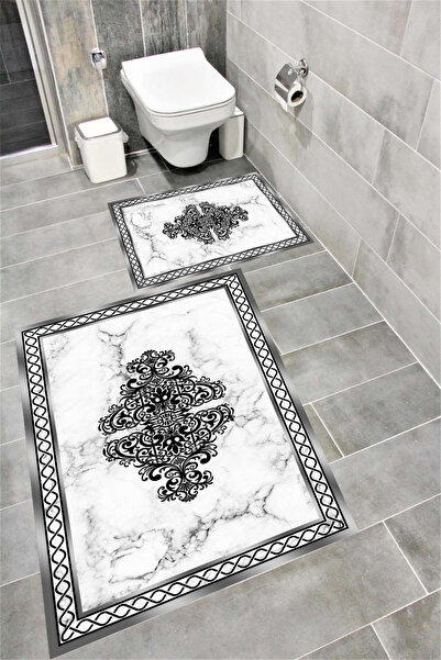 Bordo Halı Set de covoare de baie cu imprimare digitală, rezistentă la apă, c...