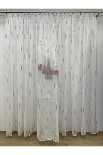 Liz Line White curtain, mechanically embroidered, with rejansa, cappuccino/wenge, "Game of lines" by Liz Line PD049