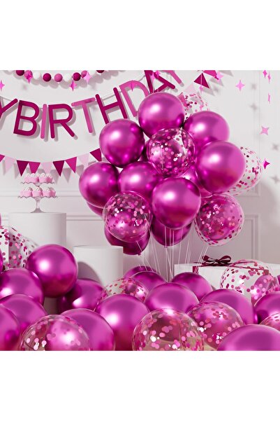 BALON DİYARI Fuşya Sedefli Metalik Şeffaf Balon Premium 2 Paket Balon Pulu