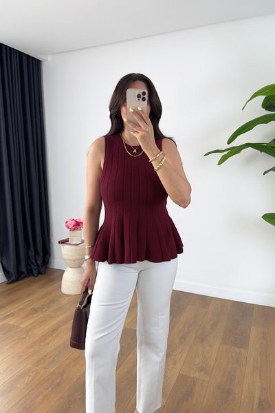 BİRCANÇİL Dodi Burgundy Waist Flared Blouse