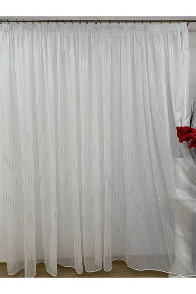Liz Line White curtain, mechanically embroidered, with rejansa, white/cappuccino, "Game of lines" by Liz Line PD051